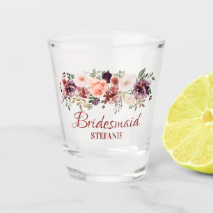 Autumn Boho Rustic Watercolor Flowers Bridesmaid Shot Glass