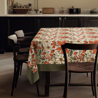 Autumn boho terracotta white flowers pastel blue tablecloth