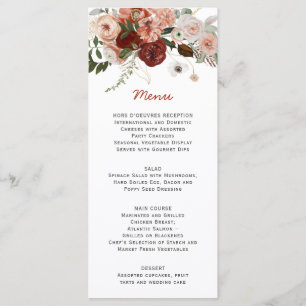 Autumn Boho Watercolor Floral Wedding Menu
