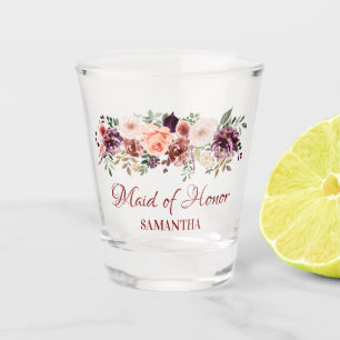 Autumn Boho Watercolor Flowers Maid of Honor Shot Glass