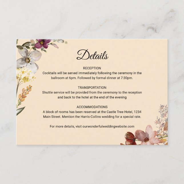Autumn Boho Wildflower Wedding Enclosure Card (Front)