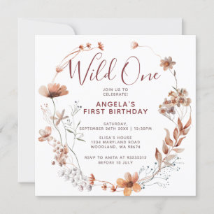 Autumn Boho Wildflowers 1st Birthday Party Invitat Invitation