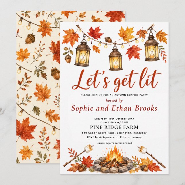 Autumn Bonfire Party Invitation (Front/Back)
