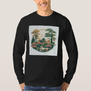 Autumn Bonsai Trees Garden Shrine Pond Japanese St T-Shirt
