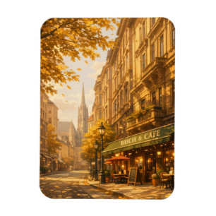Autumn Book & Café Street Cozy European Alley Magnet