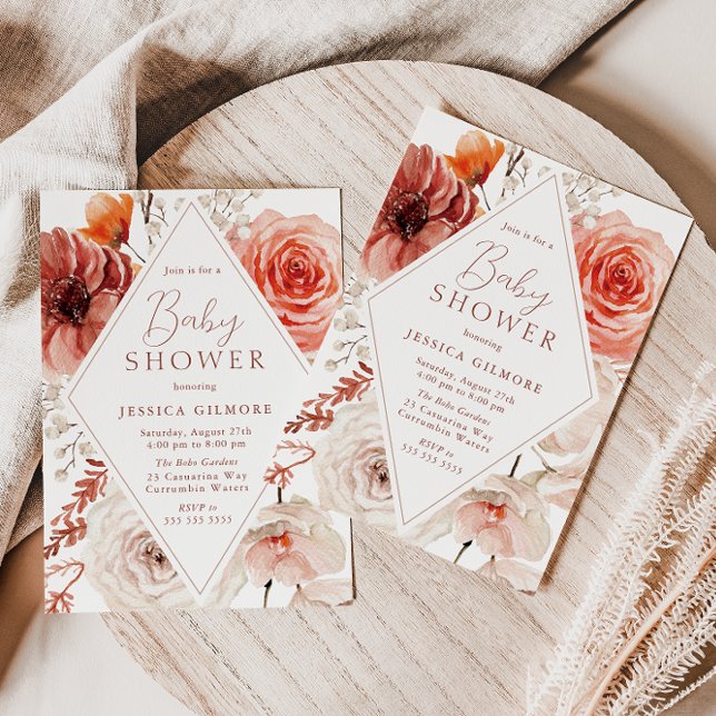 Autumn Botanical Boho Floral Neutral Baby Shower Invitation (Creator Uploaded)