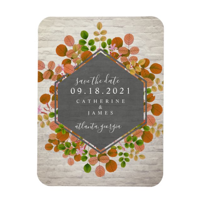 Autumn Botanical Brick Wedding Save The Date Magnet (Vertical)