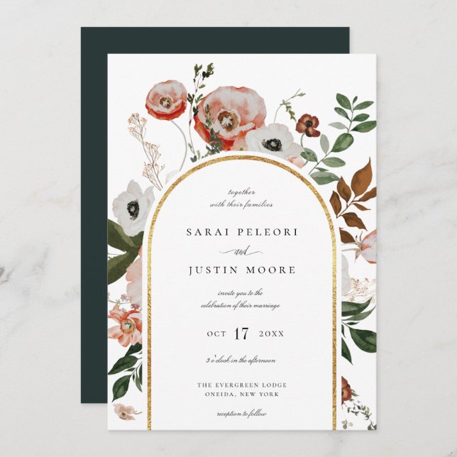 Autumn Botanical Floral Arch Frame Wedding Invitation (Front/Back)