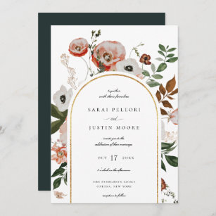 Autumn Botanical Floral Arch Frame Wedding Invitation