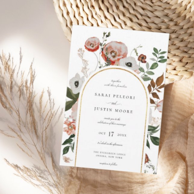 Autumn Botanical Floral Arch Frame Wedding Invitation (Creator Uploaded)