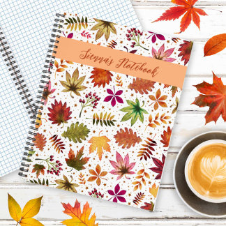 Autumn Botanical Foliage Fall Leaves Name  Notebook