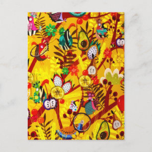 Autumn Botanical Forest Bird Flowers Paradise Holiday Postcard