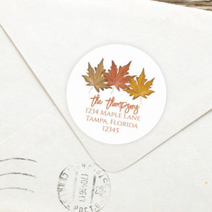 Autumn Botanical Leaves Fall Gold Return Address Classic Round Sticker