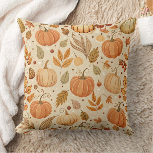 Autumn Botanical Pumpkin Vine Pattern Cushion