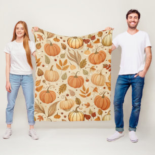 Autumn Botanical Pumpkin Vine Pattern Fleece Blanket