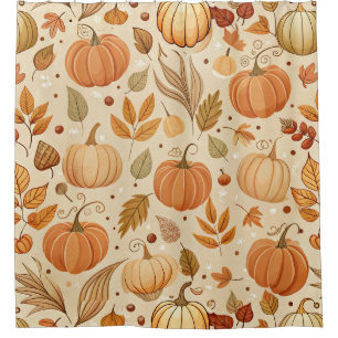 Autumn Botanical Pumpkin Vine Pattern Shower Curtain