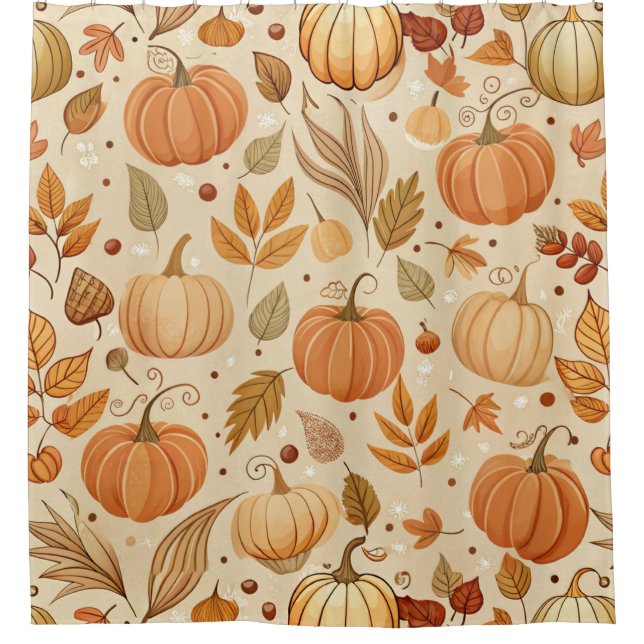 Autumn Botanical Pumpkin Vine Pattern Shower Curtain (Front)