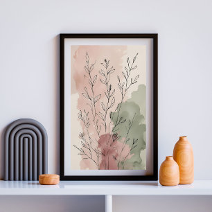 Autumn Botanical Stems Modern Abstract Floral Wa Poster