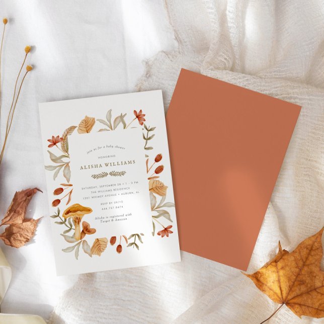 Autumn Botanical Whimsy Fall Baby Shower Invitation (Customize the text and background to suit your theme perfectly!)
