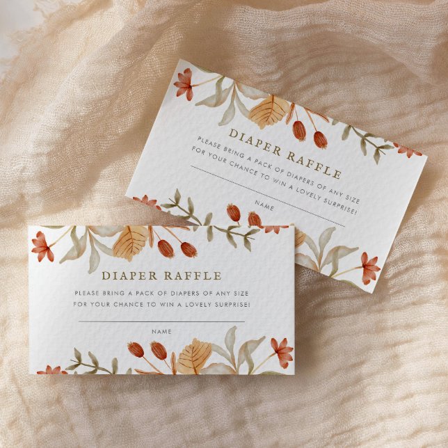 Autumn Botanical Whimsy Fall Diaper Raffle Enclosure Card (Fully customizable diaper raffle baby shower game card)