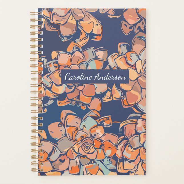 Autumn Botanicals Earthy Neutral Navy Personalised Planner (Front)