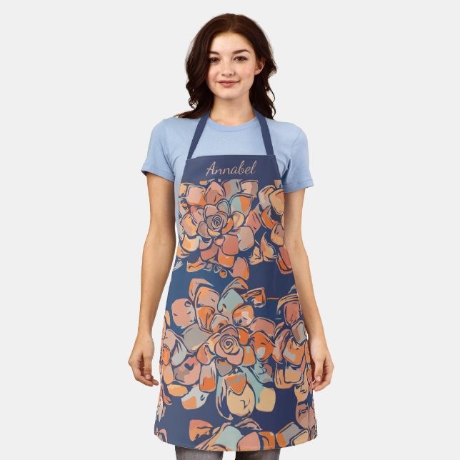 Autumn Botanicals in Earthy Neutrals and Navy Apron (Worn)
