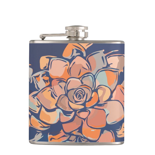 Autumn Botanicals in Earthy Neutrals and Navy Hip Flask (Front)
