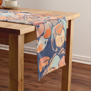 Autumn Botanicals in Earthy Neutrals and Navy Short Table Runner