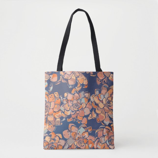 Autumn Botanicals in Earthy Neutrals and Navy Tote Bag (Front)