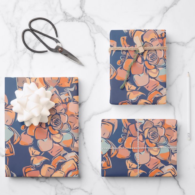 Autumn Botanicals in Earthy Neutrals and Navy Wrapping Paper Sheet (Front)