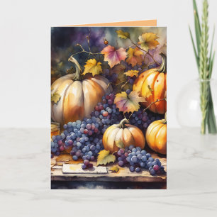 Autumn Bounty, pumpkins, Grapes honey Card
