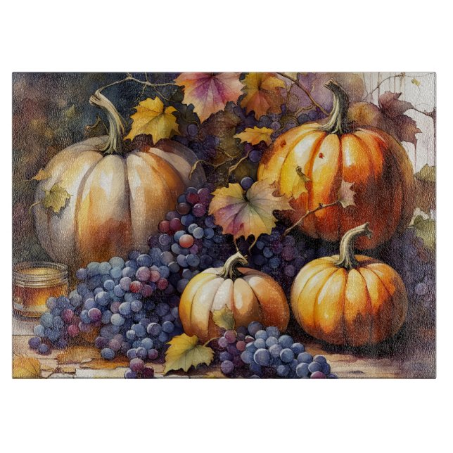 Autumn Bounty, pumpkins, Grapes honey Cutting Board (Front)