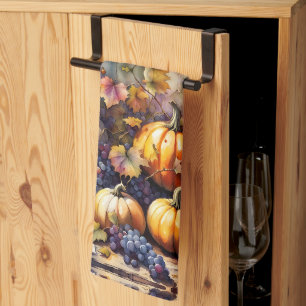 Autumn Bounty, pumpkins, Grapes honey Tea Towel