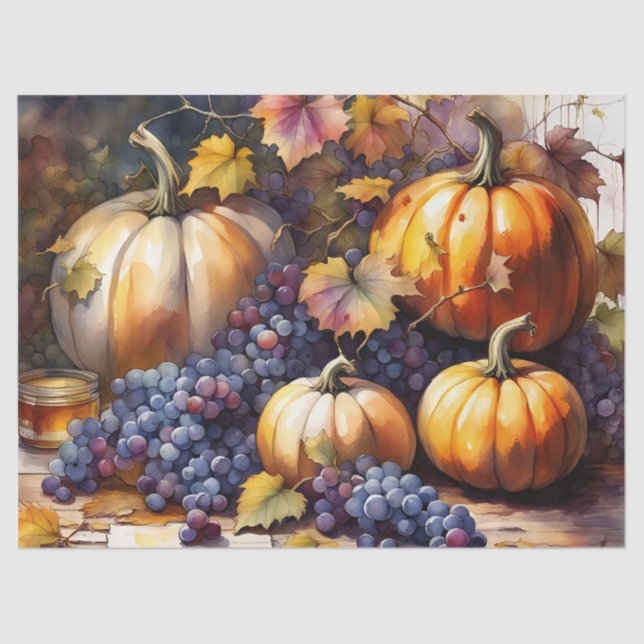 Autumn Bounty, pumpkins, Grapes honey Tissue Paper (Front)