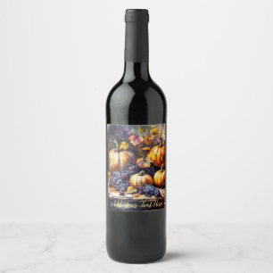 Autumn Bounty, pumpkins grapes -*Personalise* Wine Label