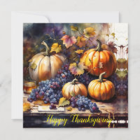 Autumn Bounty, pumpkins grapes -Thanksgiving