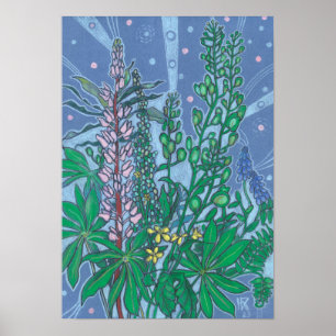 Autumn Bouquet Bluebonnet Wildflower Floral Sketch Poster