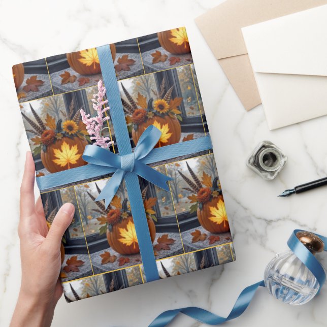 Autumn Bouquet In an Orange Pumpkin Wrapping Paper (Gifting)