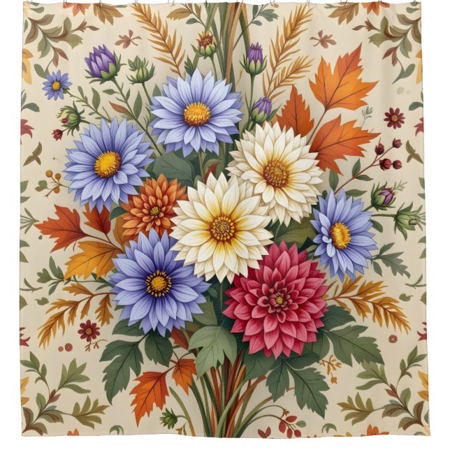 Autumn Bouquet of Asters and Dahlias Shower Curtain (Front)