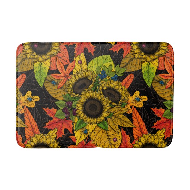 Autumn bouquet on black bath mat (Front)