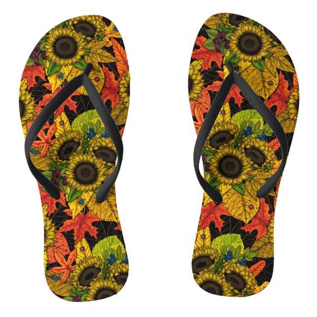 Autumn bouquet on black jandals (Footbed)