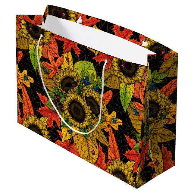 Autumn bouquet on black large gift bag (Back Angled)