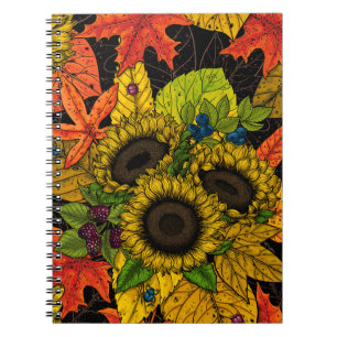 Autumn bouquet on black notebook