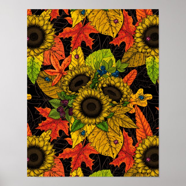 Autumn bouquet on black poster (Front)