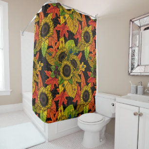 Autumn bouquet on black shower curtain