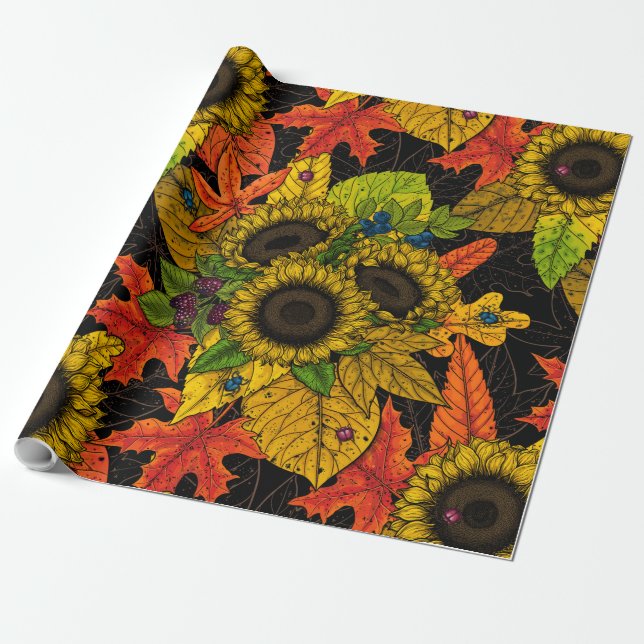 Autumn bouquet on black wrapping paper (Unrolled)