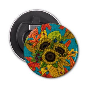 Autumn bouquet on blue bottle opener