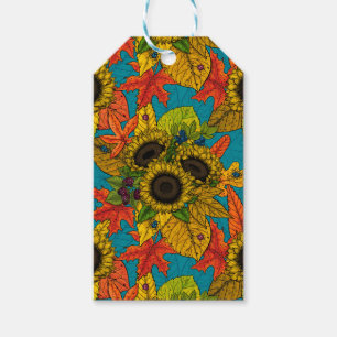 Autumn bouquet on blue gift tags