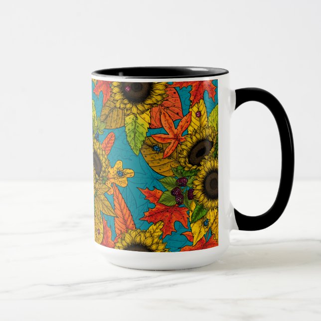 Autumn bouquet on blue mug (Right)
