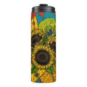 Autumn bouquet on blue thermal tumbler